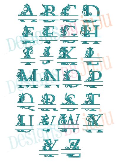 Split Flourish Monogram Alphabet Machine Embroidery Designs by JuJu