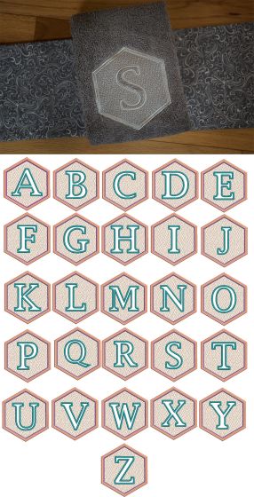 Hexagon Embossed Monogram Alphabet Machine Embroidery Designs by JuJu