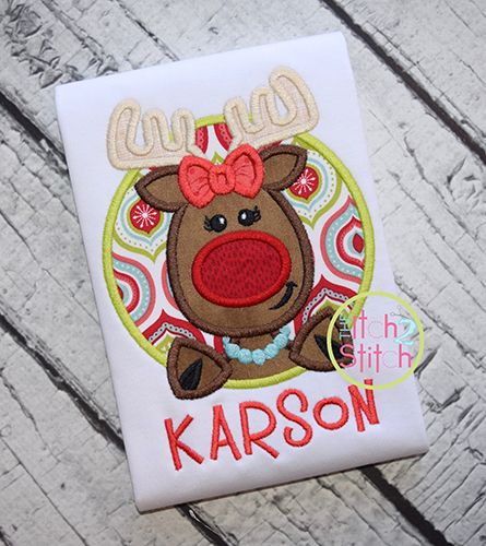 Reindeer Circle Girl Applique | Machine Embroidery Designs by JuJu