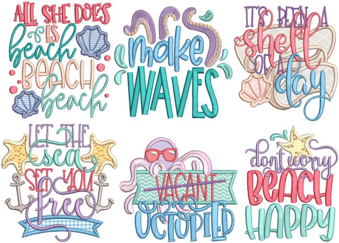 Sassy Seaside Beach Word Art Machine Embroidery Designs by JuJu
