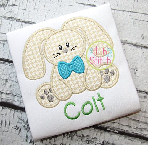 Sitting Bunny Boy Applique | Machine Embroidery Designs by JuJu
