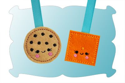 Chocolate Chip Cookie and Cheese Nip Cracker Zipper Pulls In The Hoop | Machine Embroidery Designs by JuJu