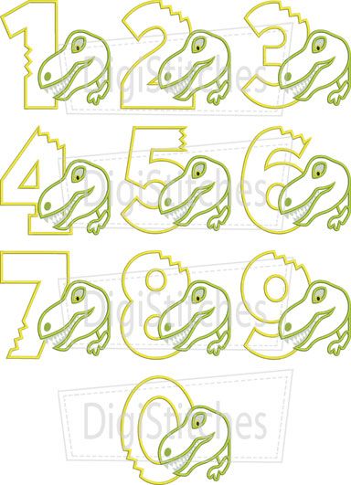Dinosaur Bite Birthday Numbers Applique | Machine Embroidery Designs by JuJu