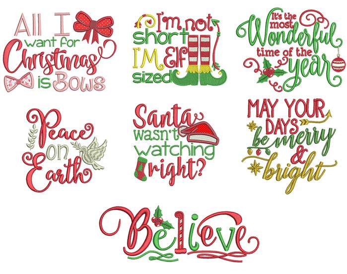 Christmas Word Art Set 2 Machine Embroidery Designs by JuJu

