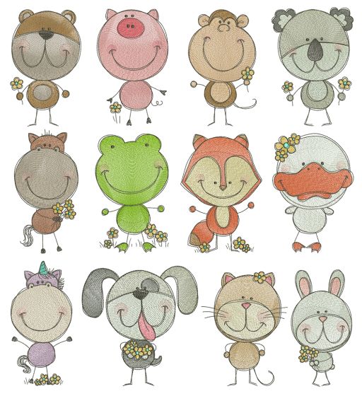 Scribble Critters Filled Stitch Machine Embroidery Designs by JuJu