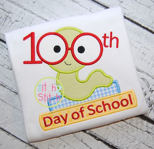 100th Day Bookworm Applique | Machine Embroidery Designs by JuJu