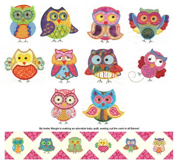 A Hoot and a Half Set 2 Applique Machine Embroidery Designs by JuJu 