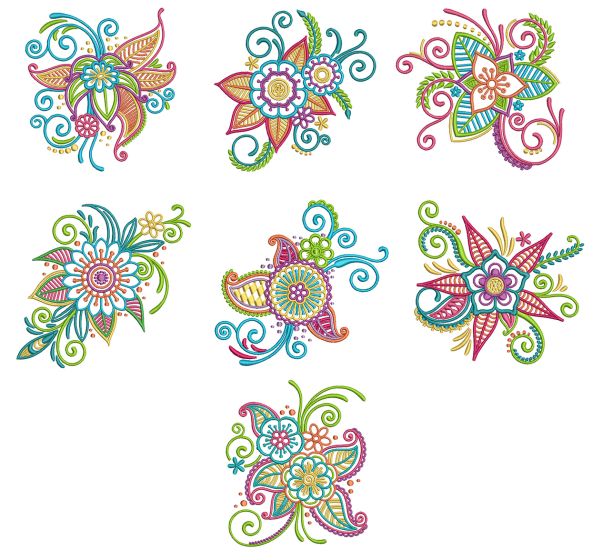 Mehndi Flowers Set 2 Machine Embroidery Designs by JuJu