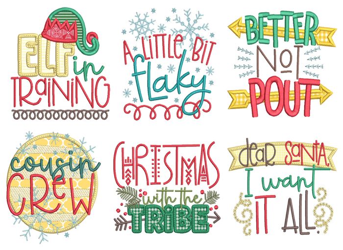 Christmas Word Art 5 Machine Embroidery Designs by JuJu
