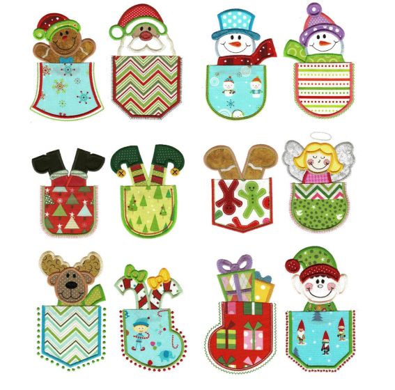 Christmas Pockets Applique Machine Embroidery Designs by JuJu 