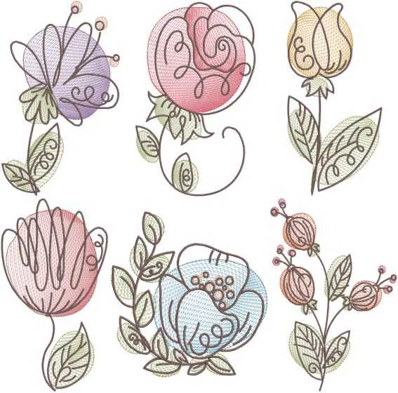 Vintage Sketch Blooms Machine Embroidery Designs by JuJu