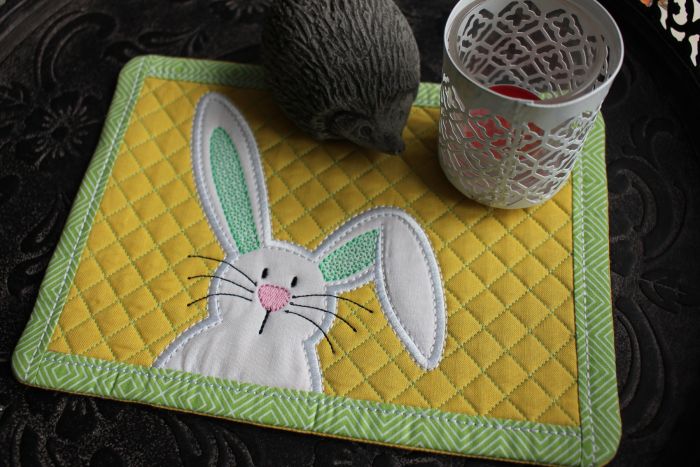 Mug Rug Quilted Bunny 2 | Machine Embroidery Designs by JuJu