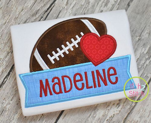 Football Heart Banner Applique Design | Machine Embroidery Designs by JuJu