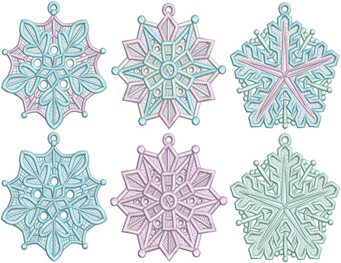 Free Standing Lace Snowflakes 2 | Machine Embroidery Designs by JuJu