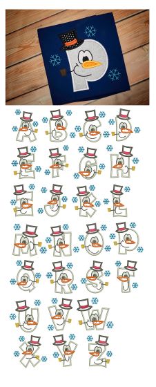 Snowman Applique Alphabet Machine Embroidery Designs by JuJu