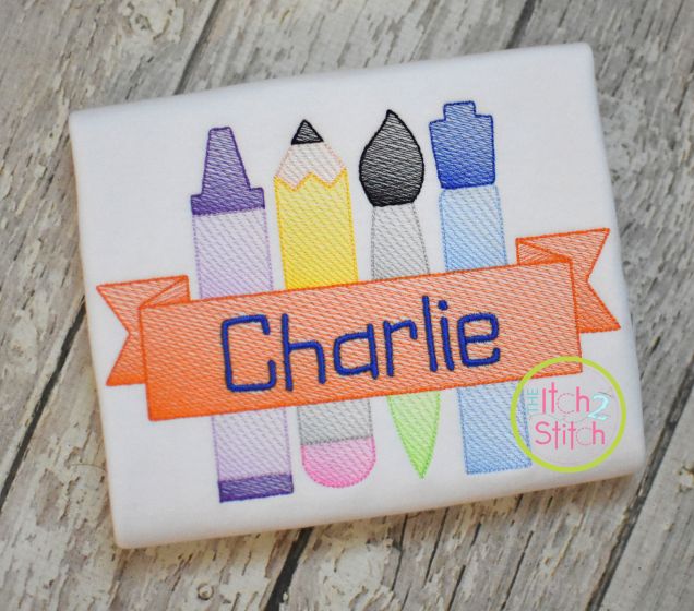 Writing Utensils Banner Sketch Embroidery | Machine Embroidery Designs by JuJu