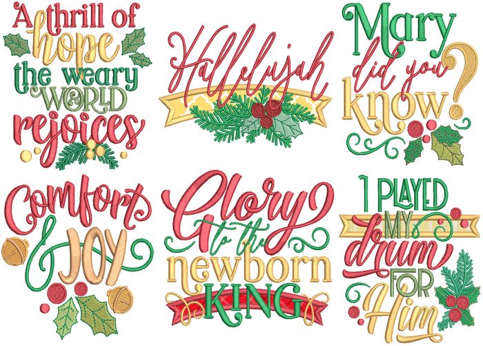 Christmas Word Art 12 Machine Embroidery Designs by JuJu

