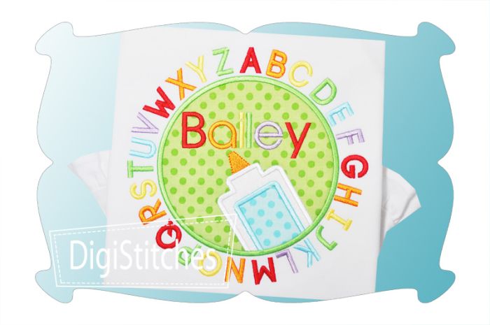 Glue Bottle Alphabet Circle Applique | Machine Embroidery Designs by JuJu