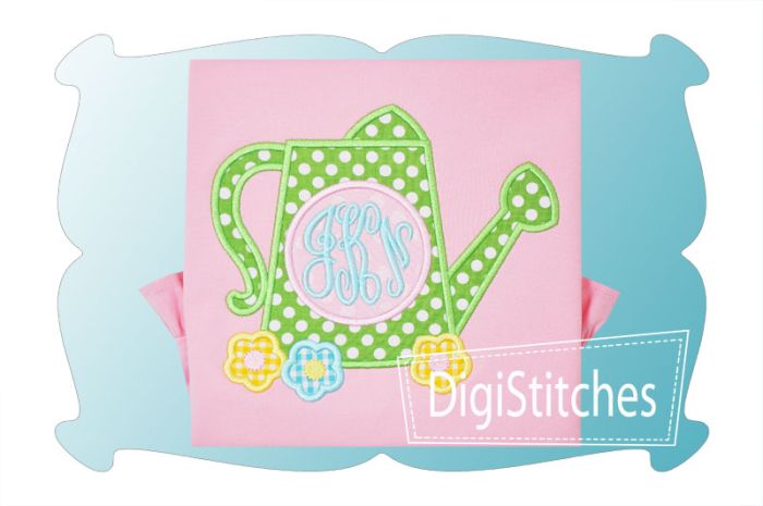 Watering Can Monogram Applique | Machine Embroidery Designs by JuJu