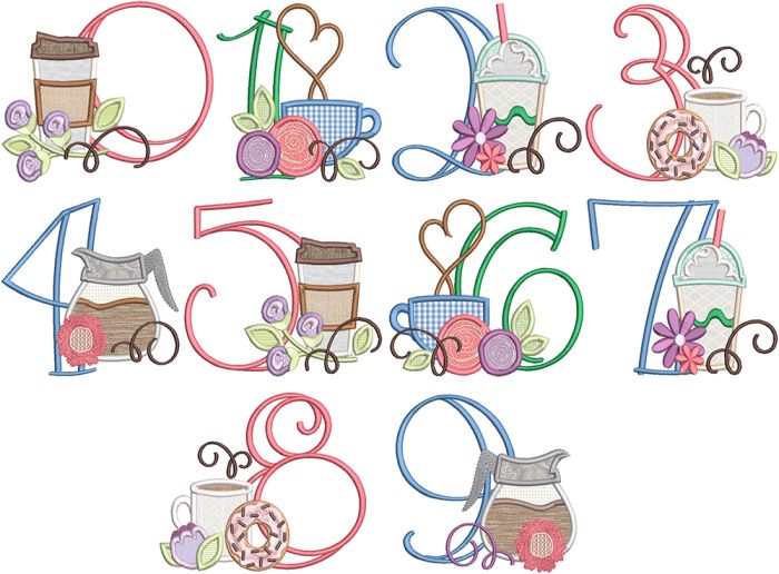 Coffee Lovers Numbers | Machine Embroidery Designs by JuJu