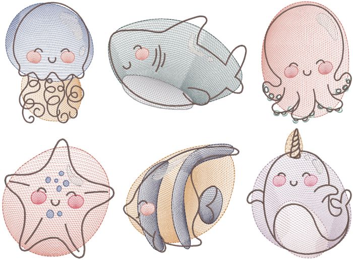 Sketch Ocean Friends Machine Embroidery Designs by JuJu 