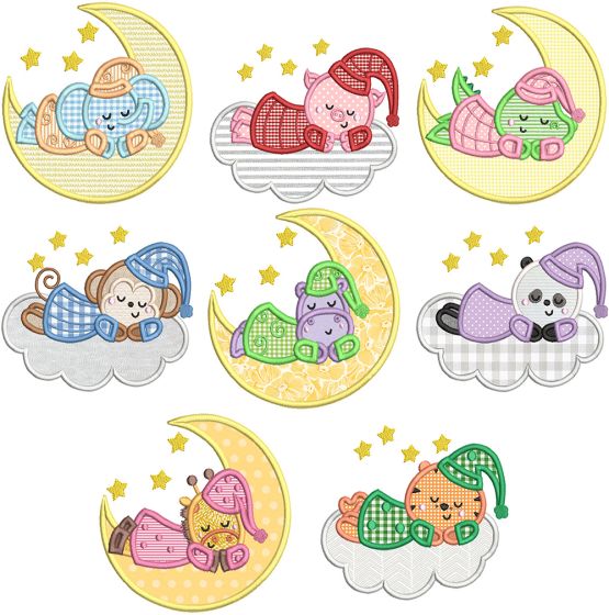 Bedtime Animals Applique 1 | Machine Embroidery Designs by JuJu