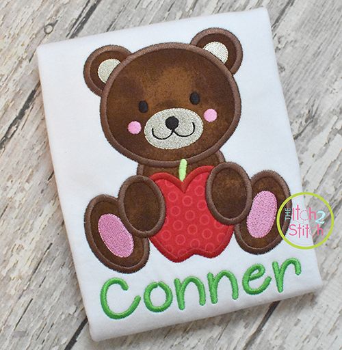 Bear Apple Boy Applique | Machine Embroidery Designs by JuJu
