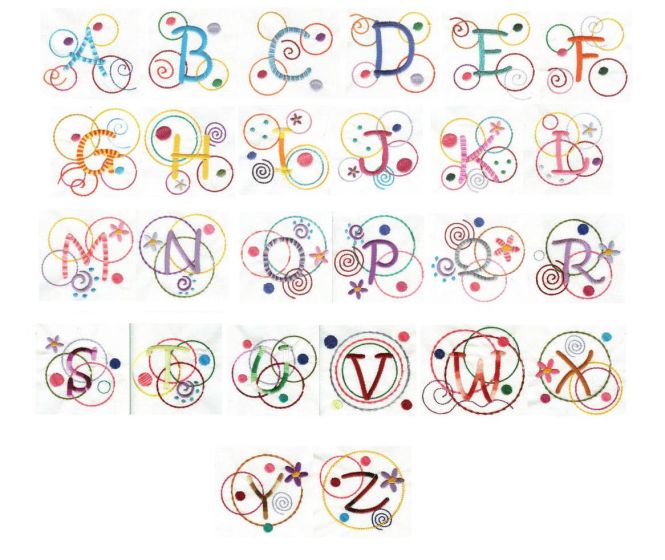 Dots n Doodles Alphabet Machine Embroidery Designs by JuJu