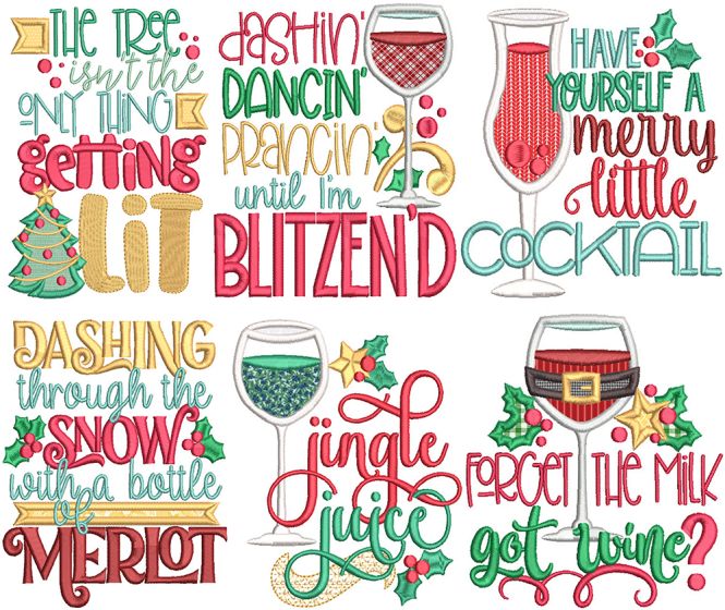 Christmas Cocktail Word Art Digital Embroidery Designs by JuJu
