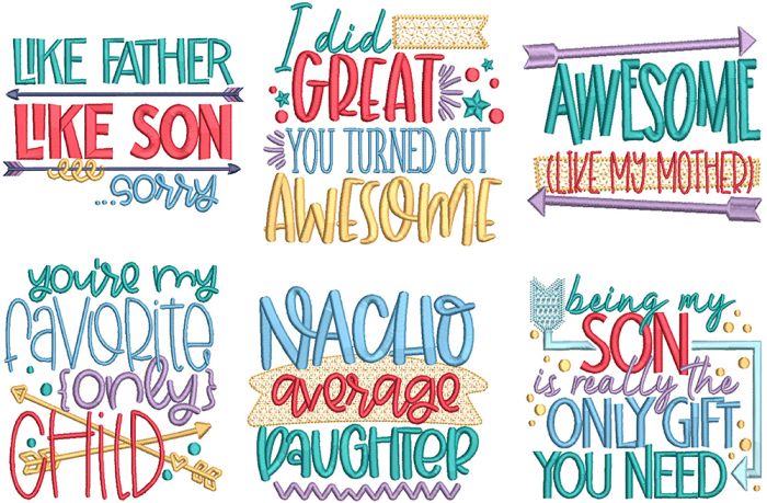 Daughter Son Word Art | Machine Embroidery Designs by JuJu