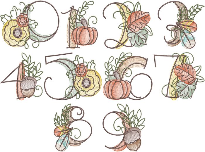 Sketch Fall Numbers | Machine Embroidery Designs by JuJu