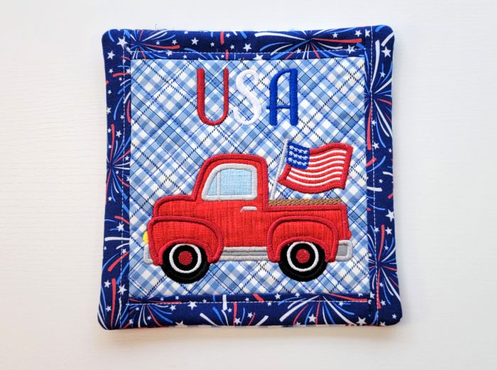 ITH Patriotic Truck Pot Holder | Machine Embroidery Designs by JuJu