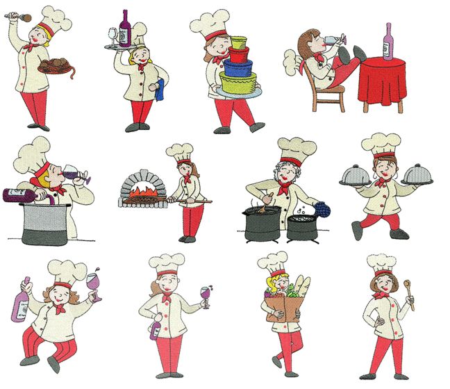 Kiss the Cook Bon Appetit Female Chefs Machine Embroidery Designs by JuJu