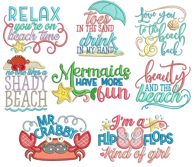 Beach Word Art 3 Machine Embroidery Designs By JuJu
