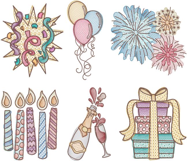 Celebration Sketch | Machine Embroidery Designs by JuJu