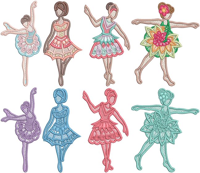 Free Standing Lace Ballerinas 2 | Machine Embroidery Designs by JuJu