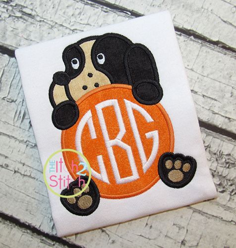Hound Dog Mascot Monogram Peeker Applique | Machine Embroidery Designs by JuJu