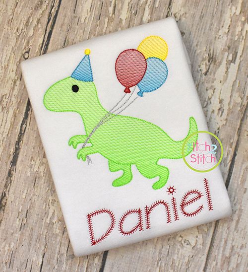 Birthday T-Rex Sketch | Machine Embroidery Designs by JuJu