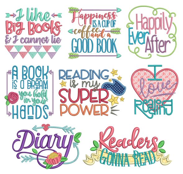 Reading Word Art Set 1 Reading Pillow Machine Embroidery Designs by JuJu
