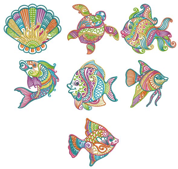 Mehndi Sea Life Set 2 Machine Embroidery Designs by JuJu