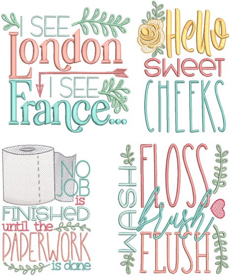 Bathroom Word Art 3 | Machine Embroidery Designs by JuJu