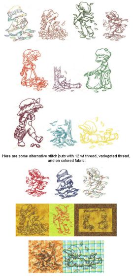 Autumn Sunbonnets Redwork Machine Embroidery Designs by JuJu