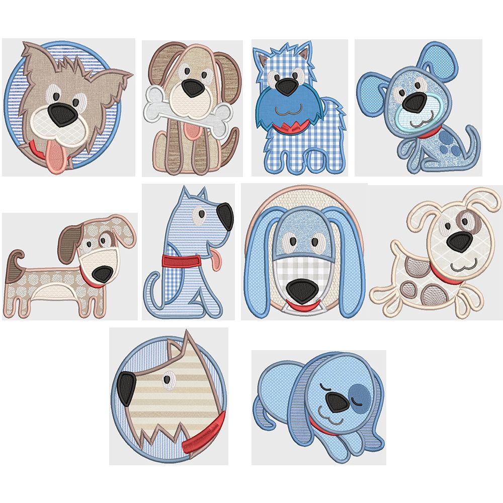 Sweet Little Puppies Applique Machine Embroidery Designs by JuJu