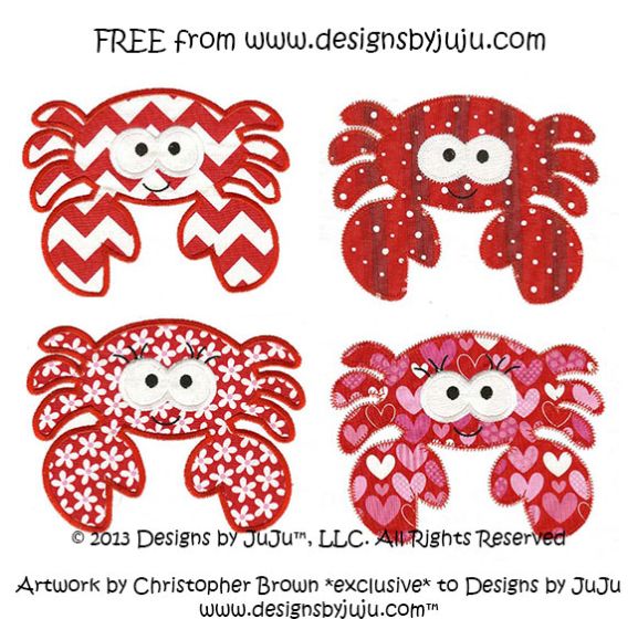 Cute Free Crab Applique machine embroidery design