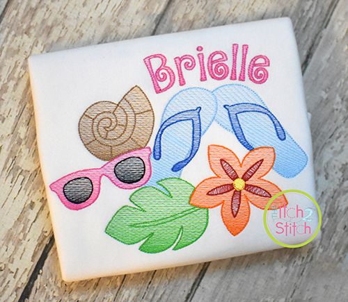 Flip Flops Tropical Scene Sketch Embroidery | Machine Embroidery Designs by JuJu