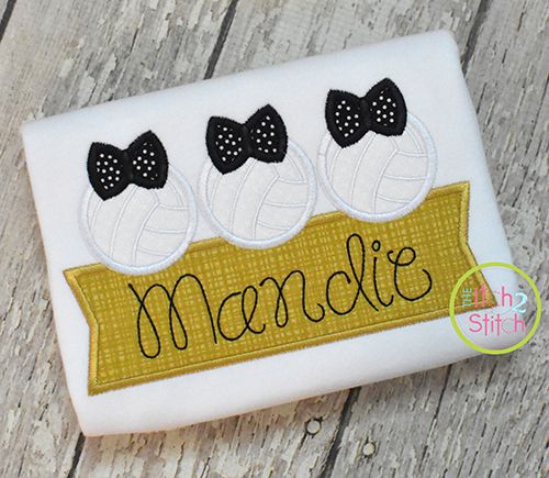 Volleyball Bow Trio Banner Applique Design | Machine Embroidery Designs by JuJu