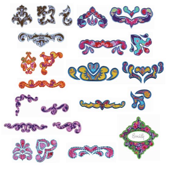 Damask Elements Applique Machine Embroidery Designs by JuJu 