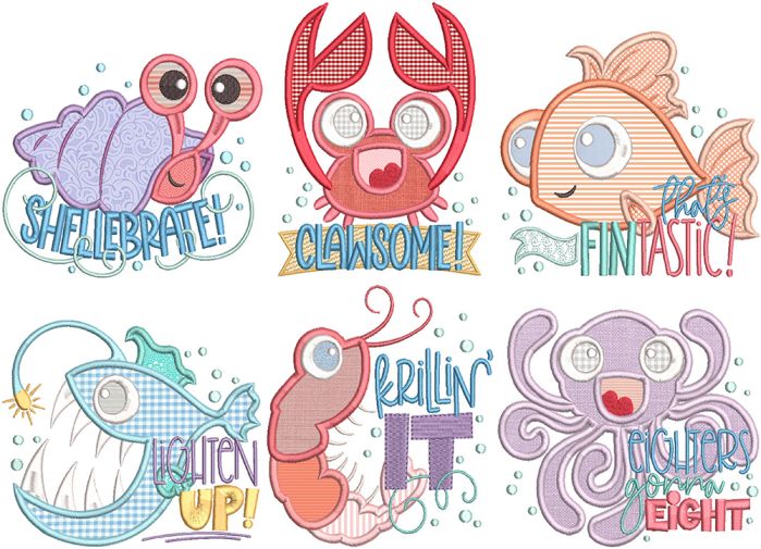 Kids Beach Puns 2 | Machine Embroidery Designs by JuJu