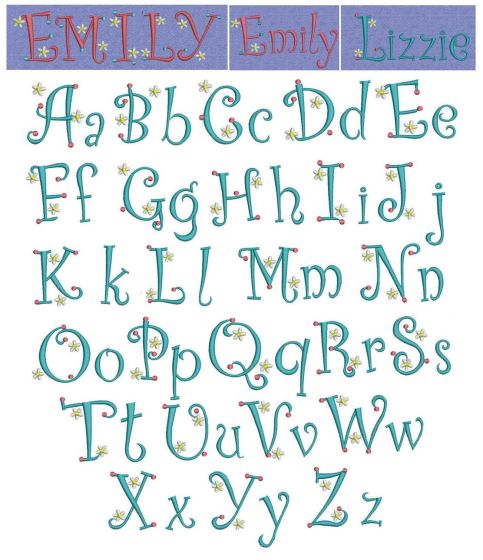 Dots n' Daisies alphabet Machine Embroidery Designs by JuJu