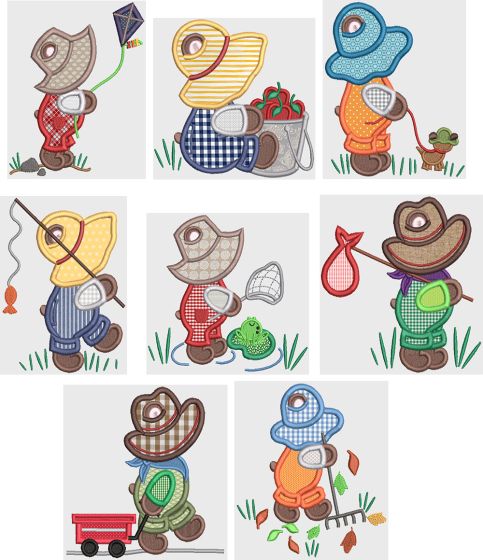 Bonnet Bears Boys Applique Machine Embroidery Designs by JuJu 